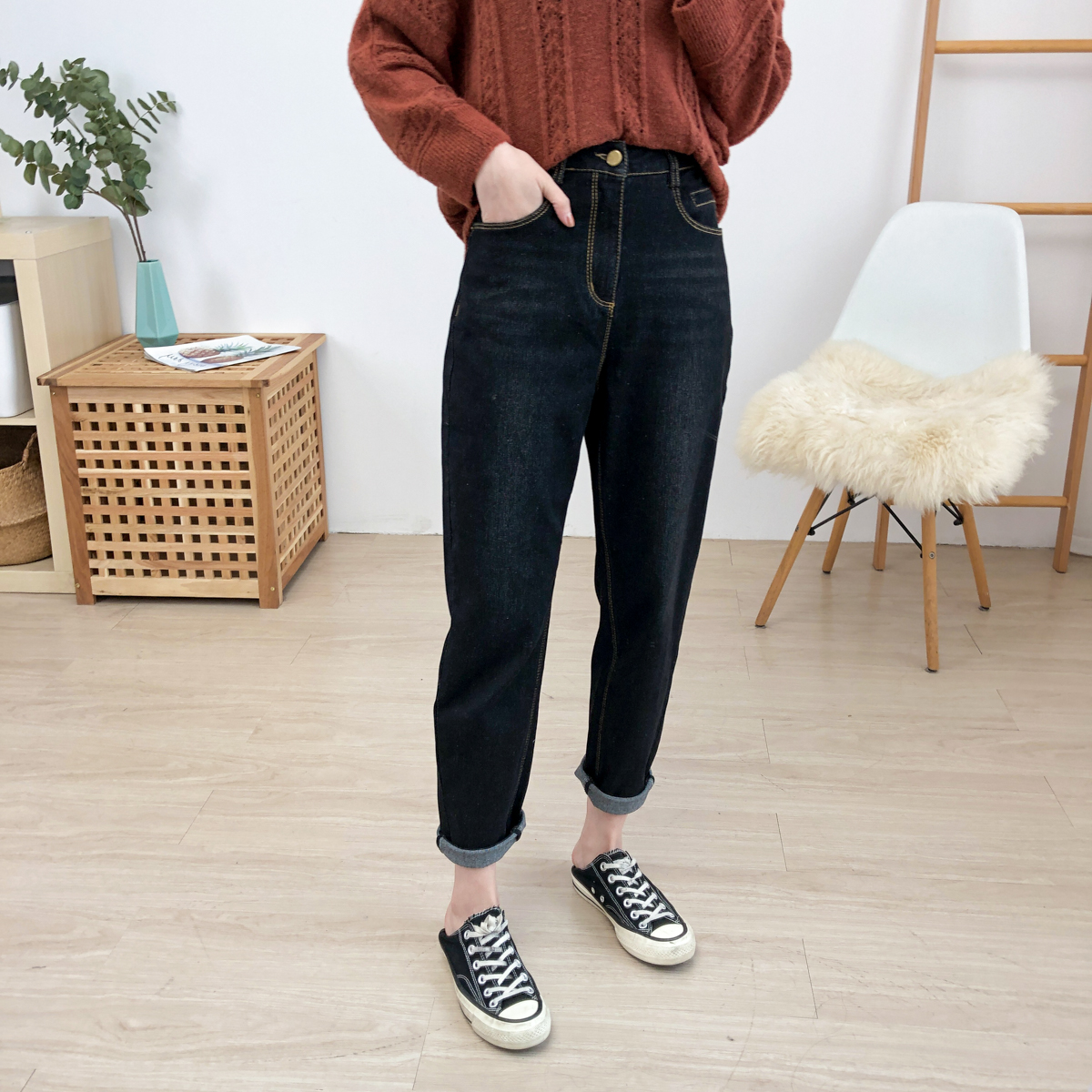 Spring and autumn CHIC High waist display slim loose denim Conical Kharen Pants Lady Soft Casual Boyfriend Old Daddy Pants