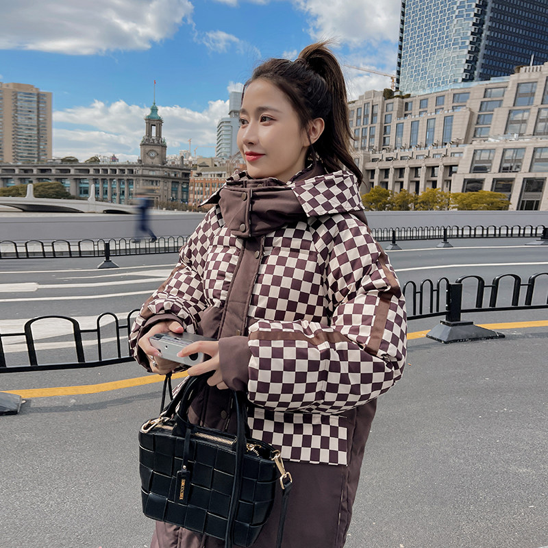 （主推）加色已出货中长款棋盘格拼色棉衣2C373-1836-P195控278,女装棉衣/棉服,2C373