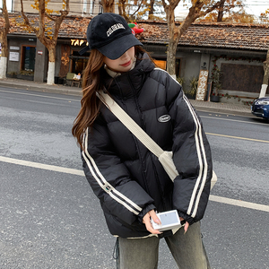 韩版连帽黑色国标90羽绒服女2025年冬季新款学院风显瘦白鸭绒外套图片