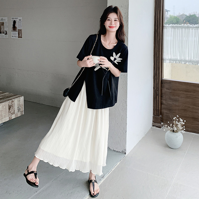 202新款夏装短袖百褶裙度假两件套套装2522-P165控248,女装连衣裙,2D009