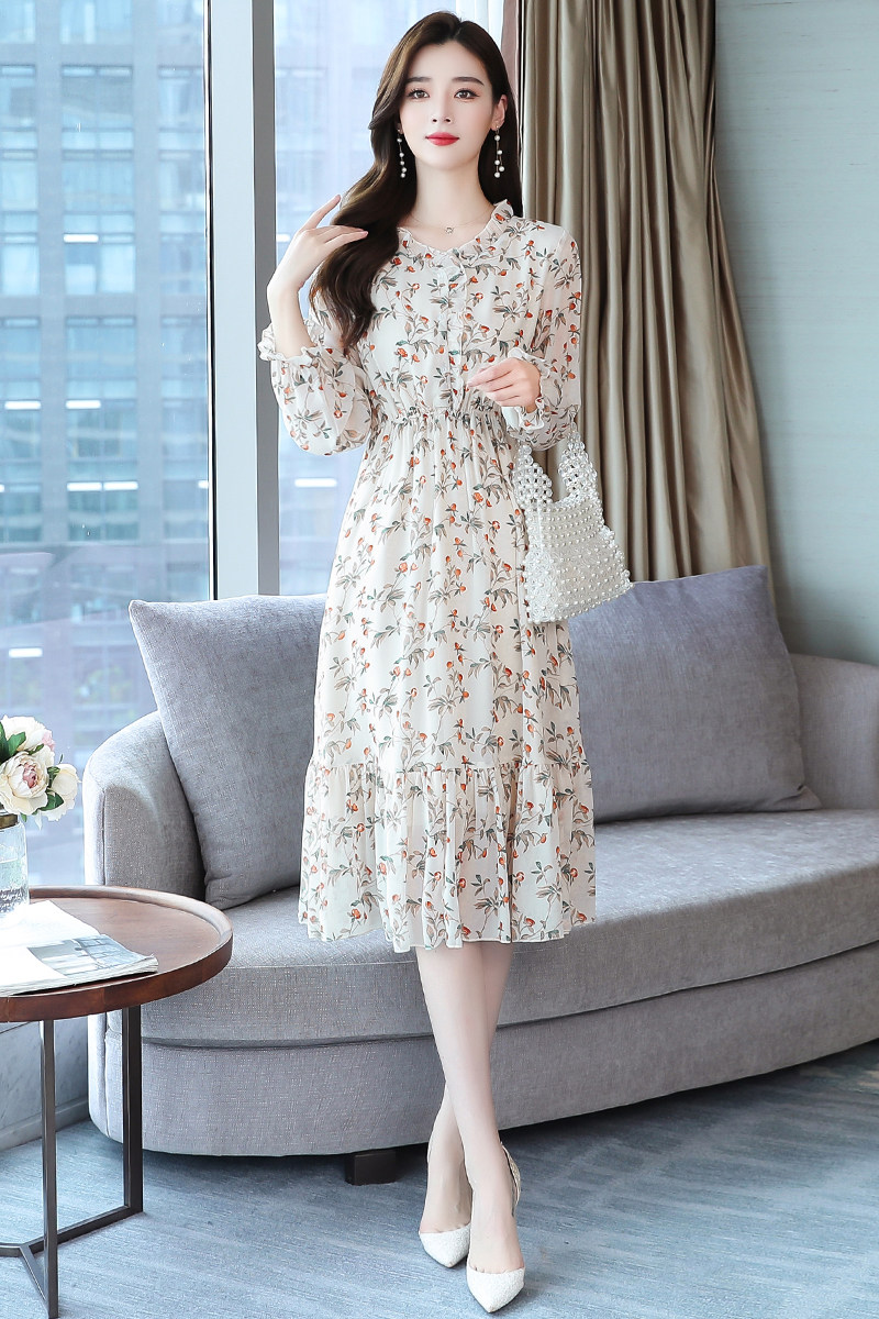 2025早春气质减龄收腰仙女显瘦雪纺碎花连衣裙,女装连衣裙,丽莎妳雅