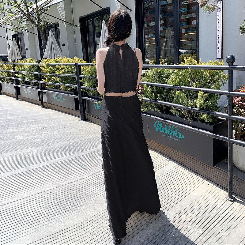法式轻熟风无袖挂脖套装女2025年夏季新款精致度假风半身裙两件套,女装套装/套裙,2C057