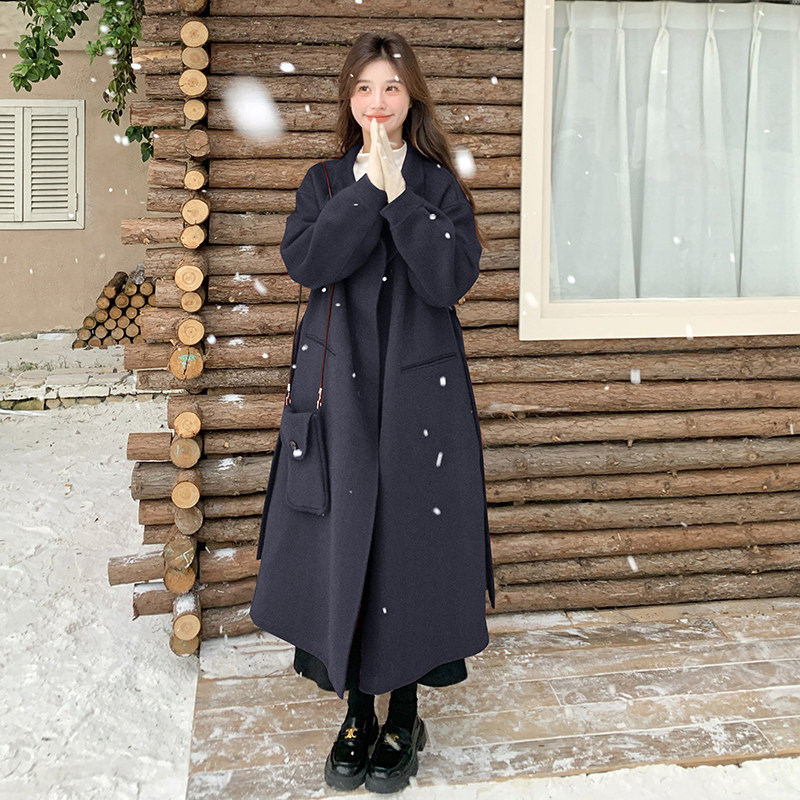 韩版气质立领中长款双面羊绒大衣女2025冬季新款显瘦加厚呢子外套,女装毛呢外套,2C009