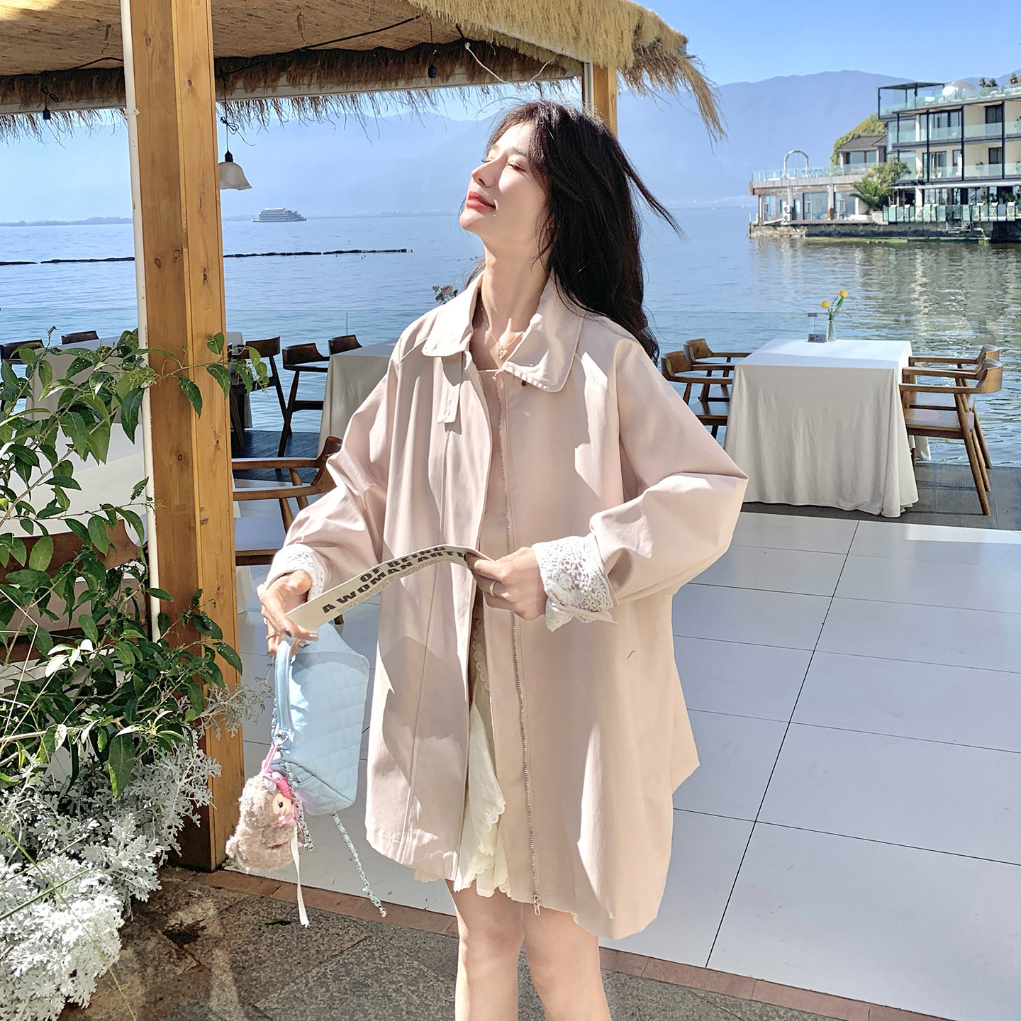 现货新款26春装清新粉色休闲韩版中长风衣2B153-7003-P155-K248,女装风衣,2B153