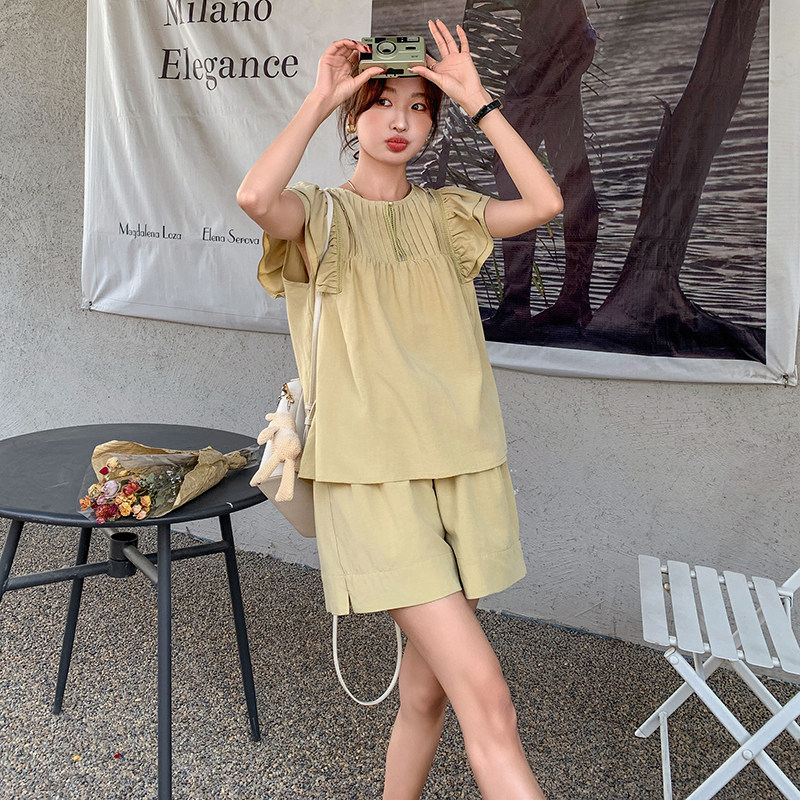 轻熟小个子套装夏季飞飞袖衬衫阔腿裤两件套5050P135K198,女装套装/套裙,2C166