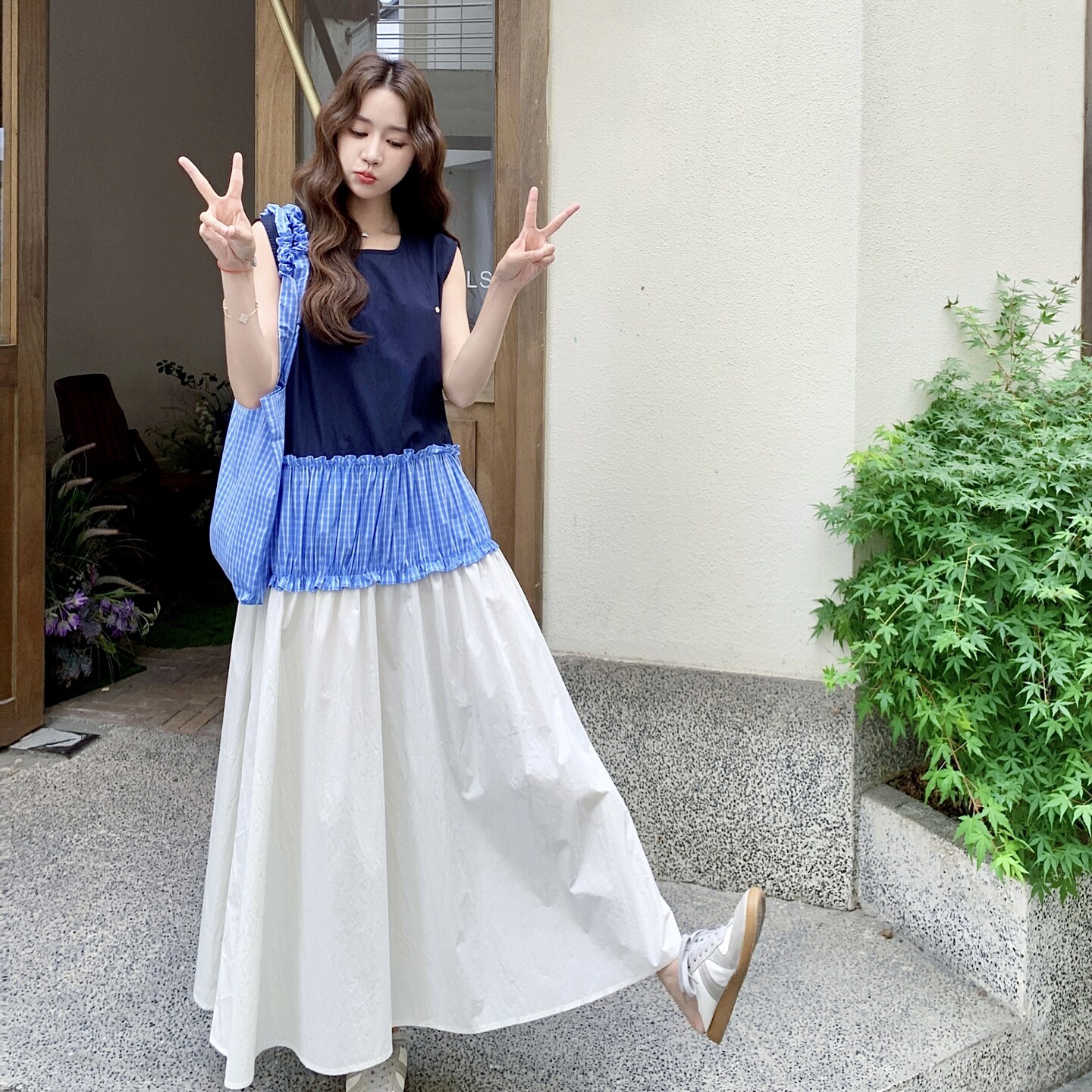 设计感撞色拼接无袖连衣裙女2025夏新款独特漂亮气质休闲背心长裙,女装连衣裙,2C290