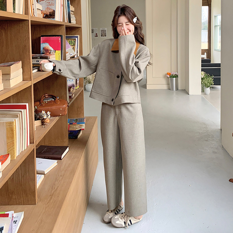 橘色拼接翻领工装西装套装女春秋2025新款超火ootd流行两件套,女装套装/套裙,2C139