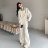 学院风休闲运动套装女2025春秋新款韩版显瘦连帽卫衣阔腿裤两件套，女装套装/套裙，2C375