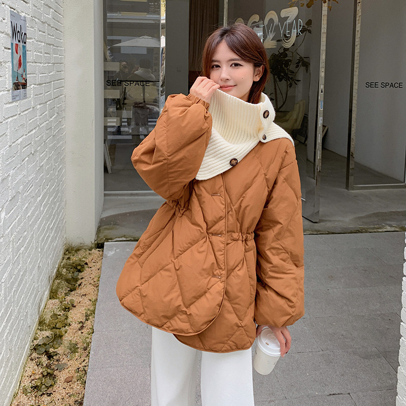 现货~~！！轻薄菱格羽绒服短款女90绒带围脖P260K379,女装羽绒服,2C262