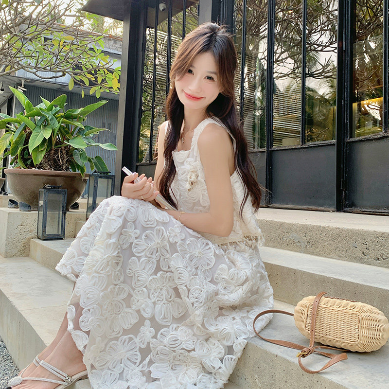 休闲显瘦套装裙女2025夏季新款法式方领流苏背心上衣半身裙两件套图片