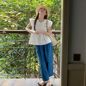 2025夏季小清新套装小个子甜美风飞飞袖娃娃衫休闲裤减龄两件套女图片