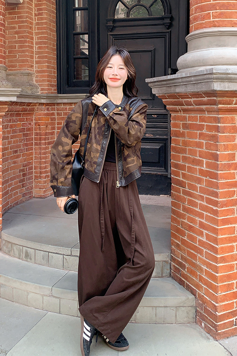 美拉德咖色麂皮绒短外套女春秋2025新款超火好看高级小众夹克上衣,女装短外套,2C126