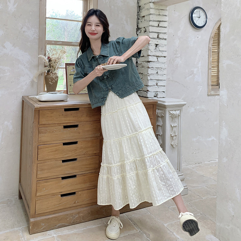 新品新中式风牛仔短袖上衣半身裙两件套2575-P135-K198,女装套装/套裙,2C159