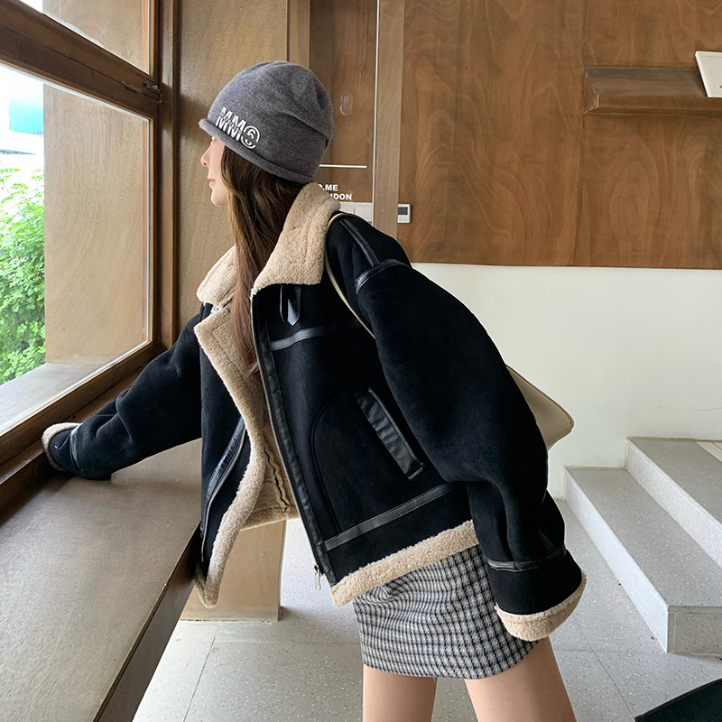 韩版时尚加厚皮毛一体棉衣外套女2025年冬季新款宽松显瘦保暖棉服,女装皮草,2C025