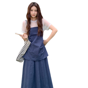 高级感气质韩系套装裙女2025年夏季新款短袖吊带上衣半身裙三件套图片