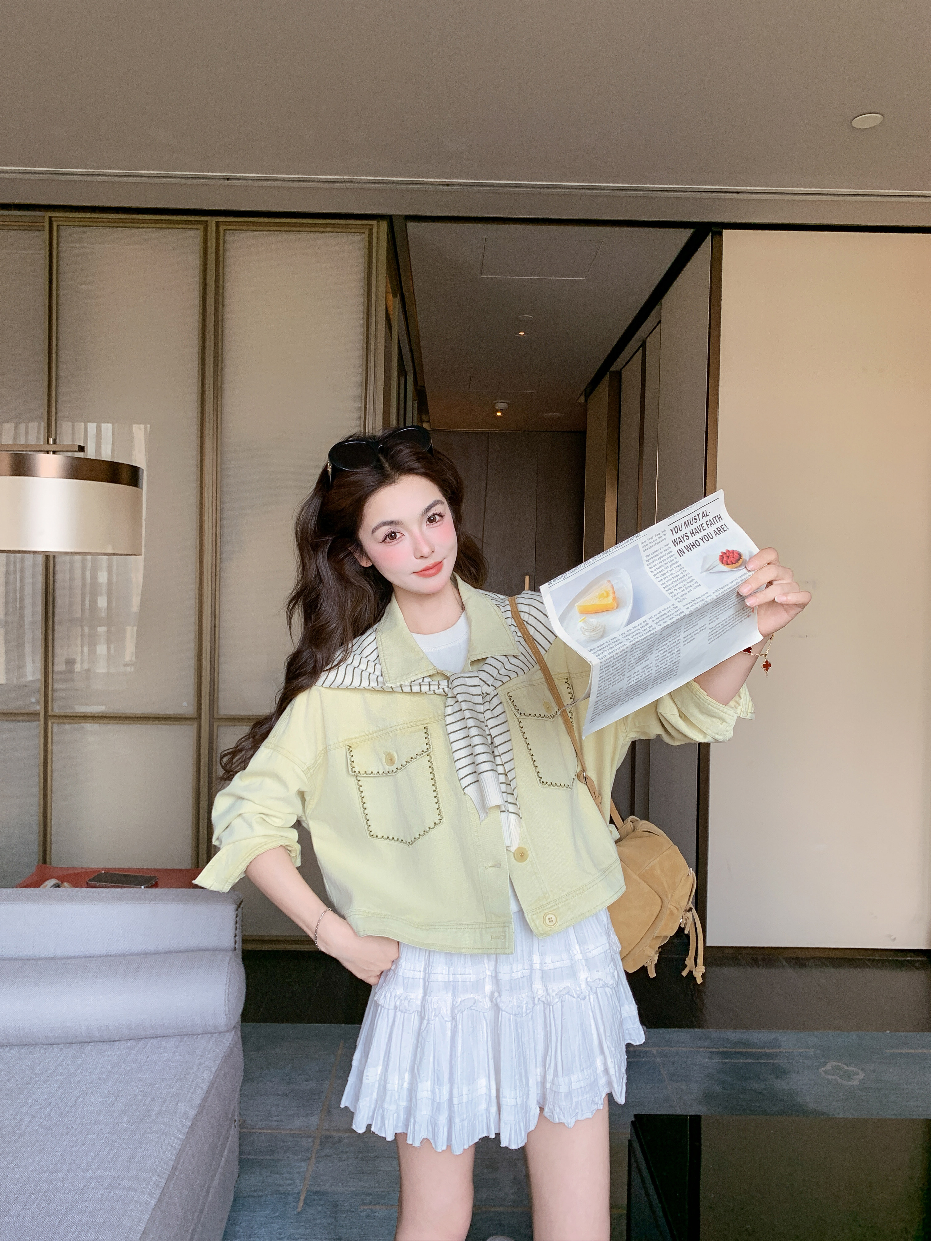 2B081-7706-p160-K238韩系条纹针织披肩长袖牛仔上衣2026春季新款,女装短外套,2B081