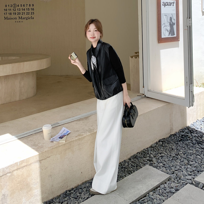 黑色减龄甜酷翻领皮衣马甲外套女2025新款秋季高级感淡人pu皮夹克,女装皮衣,2C092