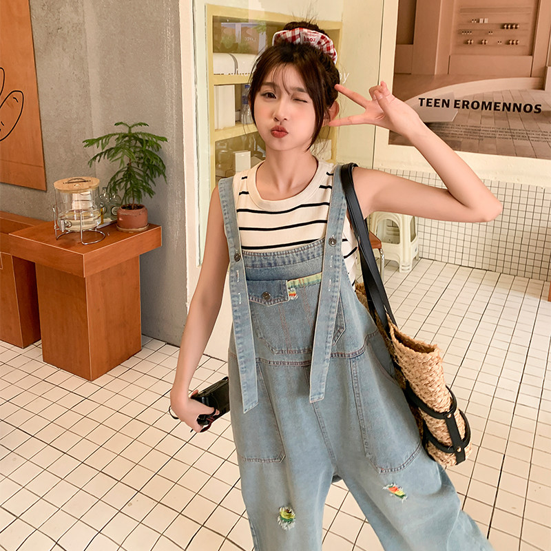 牛仔背带裤女2025年夏季新款宽松百搭直筒连体裤休闲显瘦牛仔裤潮,女装连体裤,2C030