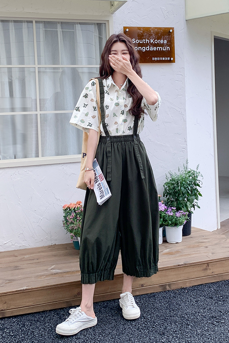 时尚套装衬衫西装碎花休闲韩版女装时尚复古显瘦宽松短袖显瘦气质,女装套装/套裙,2C285
