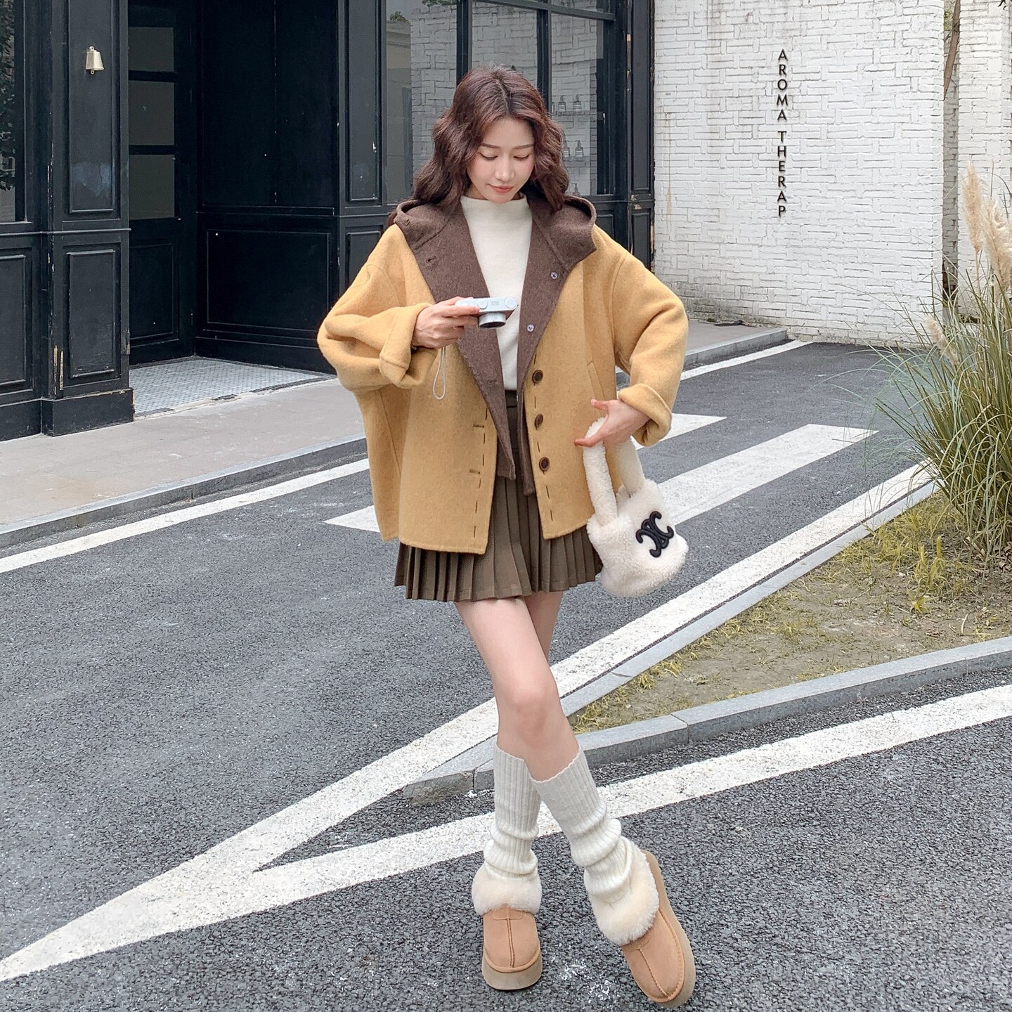 现货！黄色连帽撞色两件套2C212-G189-P300-K398,女装毛呢外套,2C212