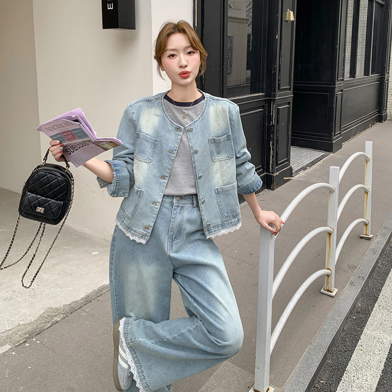 【现货新款】重工水洗牛仔镶花边组合套装2C277-6607-P195-K288,女装套装/套裙,2C277