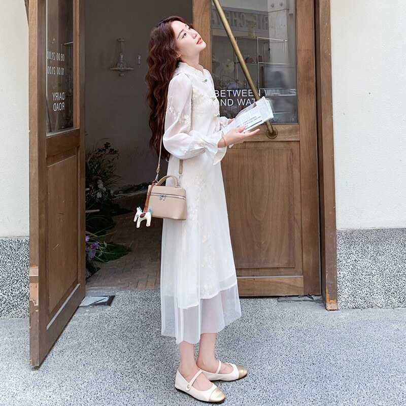 新中式国风连衣裙少女秋季2025新款小个子减龄甜美森系收腰裙子,女装连衣裙,2C323