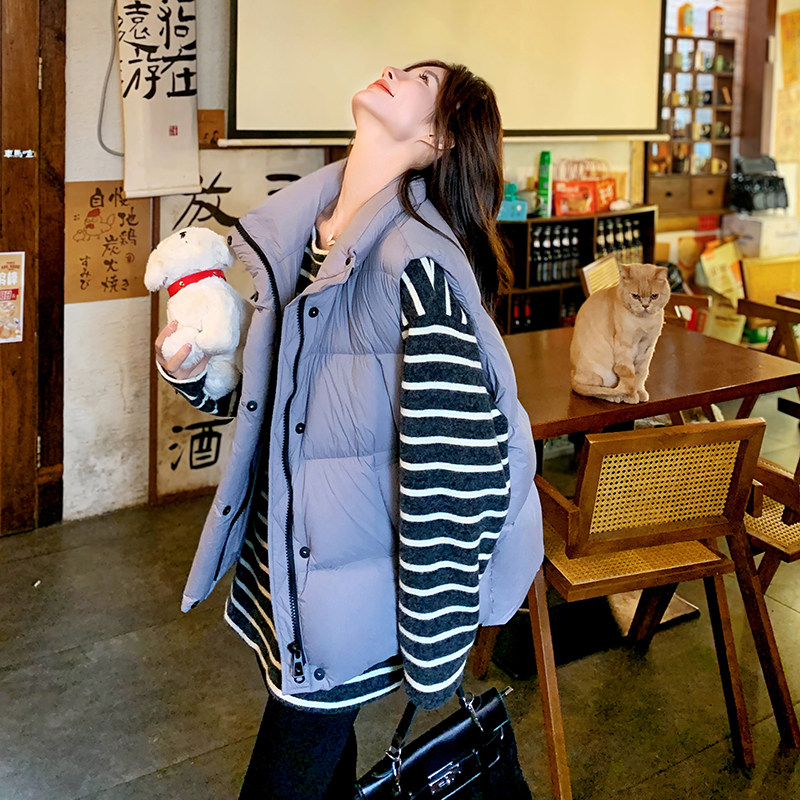 紫色羽绒服马甲女秋冬2025新款立领设计感宽松保暖减龄面包服外套,女装马甲,2C131