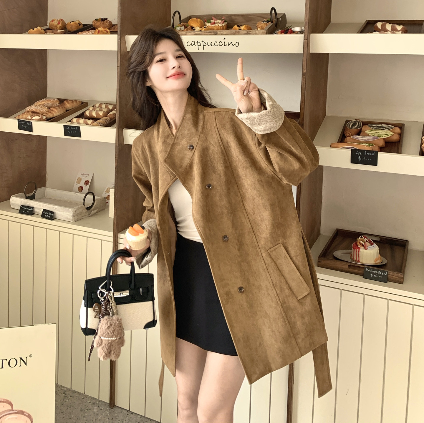 2026新款现货2B183-5001P175K298麂皮立领腰带外套韩版,女装短外套,2B183