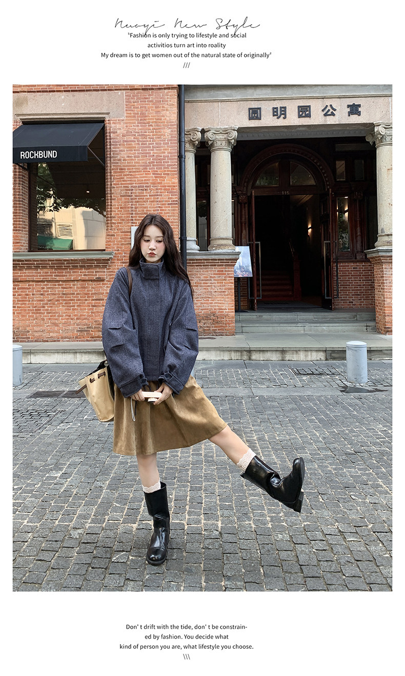 休闲宽松蓝色毛呢外套女秋冬2025新款小个子独特漂亮流行爆款大衣,女装毛呢外套,2C159