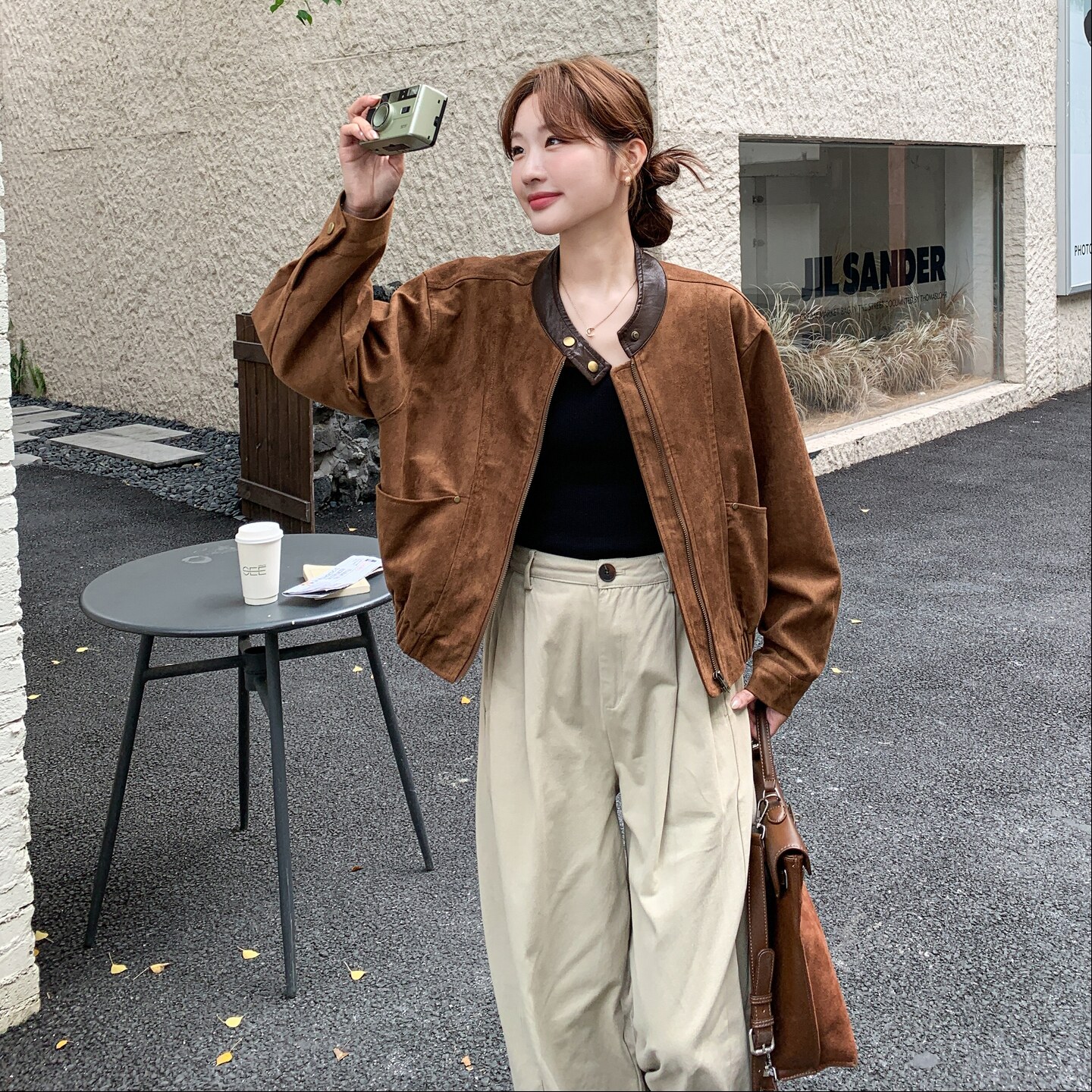 棕色复古麂皮绒短外套女2025年秋季新款韩系高级感小个子休闲夹克,女装短外套,2C258