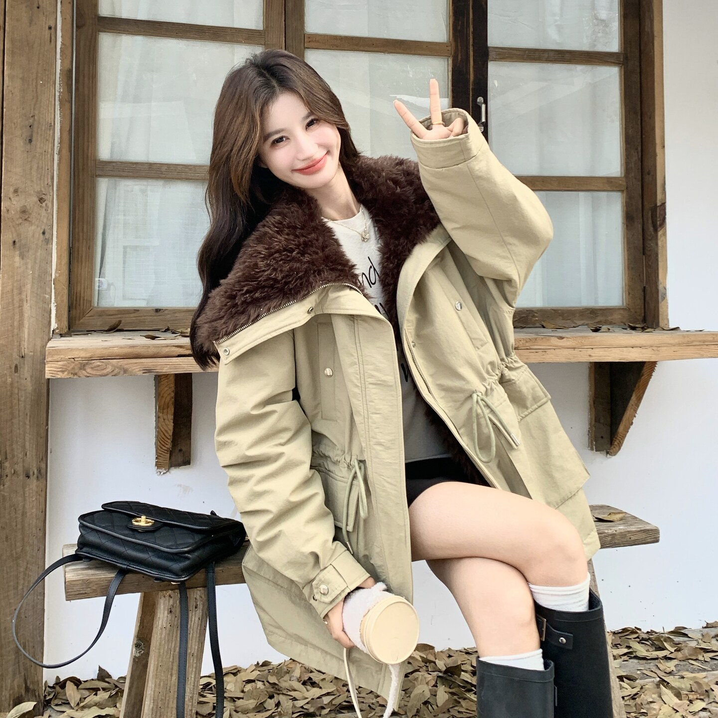 (90绒)工装风中长款派克服女冬季收腰加厚羽绒服外套6601P295K458,女装羽绒服,2C166