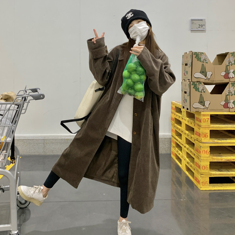 韩版灯芯绒中长款呢子大衣女2025秋冬季新款时尚加厚显瘦毛呢大衣,女装棉衣/棉服,2C007