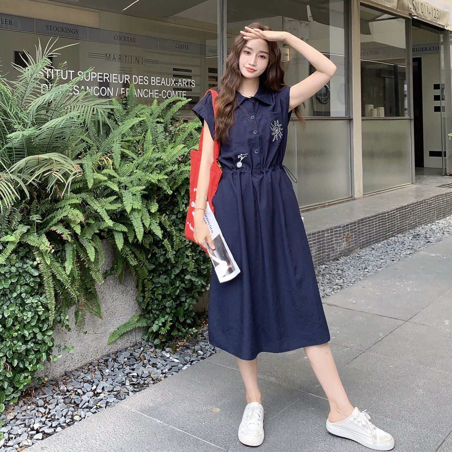 2025夏季新款日系减龄宽松显瘦减龄连衣裙女设计感刺绣花朵衬衫裙,女装连衣裙,2C258