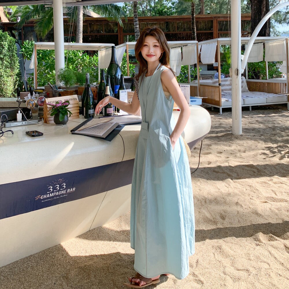 现货！2025夏装新款流行湖蓝色连衣裙2C109-8805-P130-K198,女装连衣裙,2C109