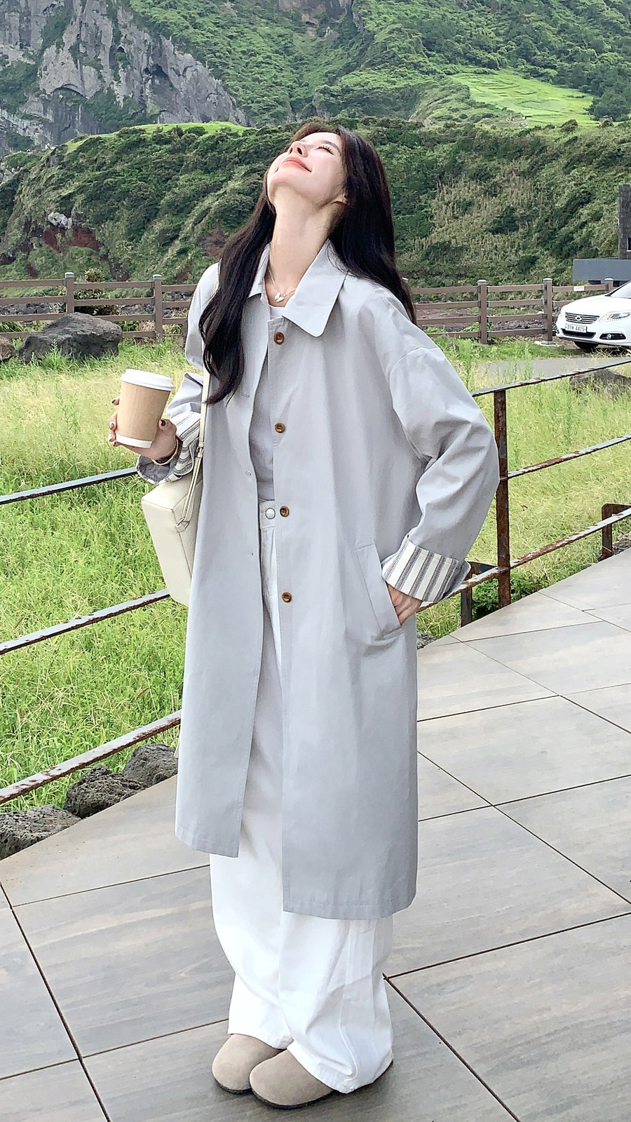 大货出袖口翻边蓝色风衣C258-2567P155K228,女装风衣,2C258