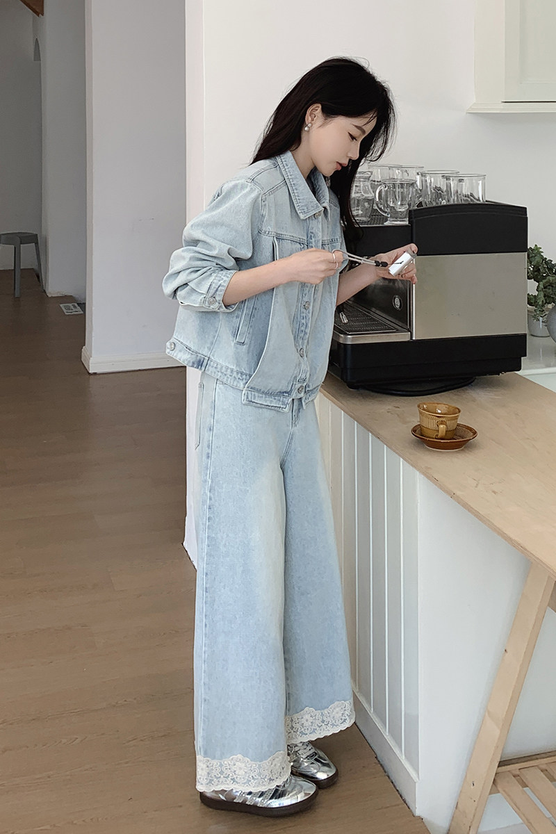 时尚套装减龄复古网红韩版时尚春季小个子宽松高腰春秋显瘦牛仔,女装套装/套裙,2C212