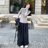 深蓝色单排扣收腰吊带套装女秋季2025年新款打底衣阔腿长裤三件套，女装套装/套裙，2C159