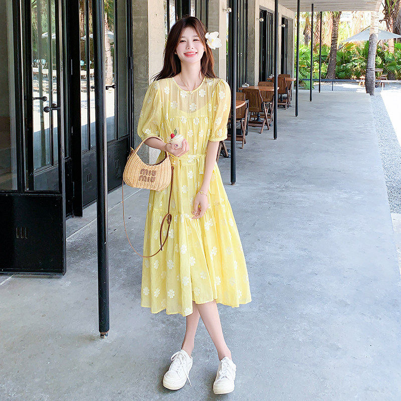 2025新款刺绣连衣裙夏季清爽短袖裙2525-P155控218,女装连衣裙,2D009