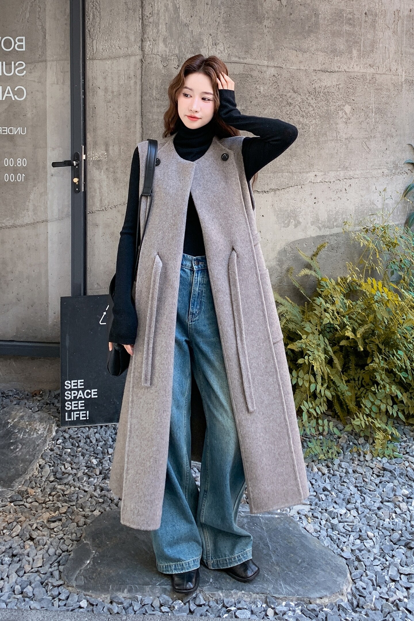 现货主推~冬季新款长款双面呢羊毛马甲大衣2B237-6091-P280K388,女装毛呢外套,2B237