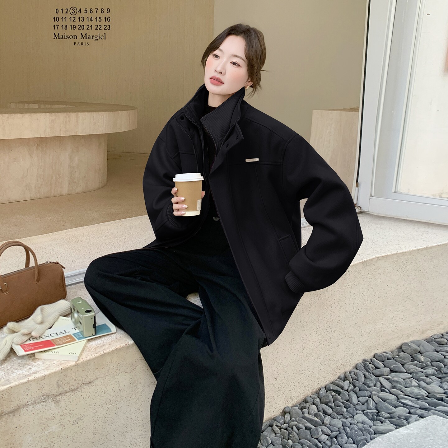 黑色设计感假两件棉服外套2025冬季新款加厚保暖百搭棉袄,女装棉衣/棉服,2D036