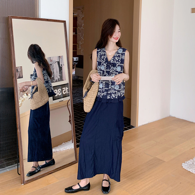 现货夏季刺绣防牛仔马甲套装2C052-T777-P155-K228,女装套装/套裙,2C052