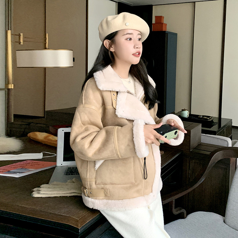 [现货]秋冬新款女麂皮绒皮毛一体羊羔毛外套女P190K288,女装短外套,2C269