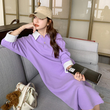 紫色卫衣长袖连衣裙女2025春秋新款宽松亲肤设计感polo领休闲裙子，女装连衣裙，2C088