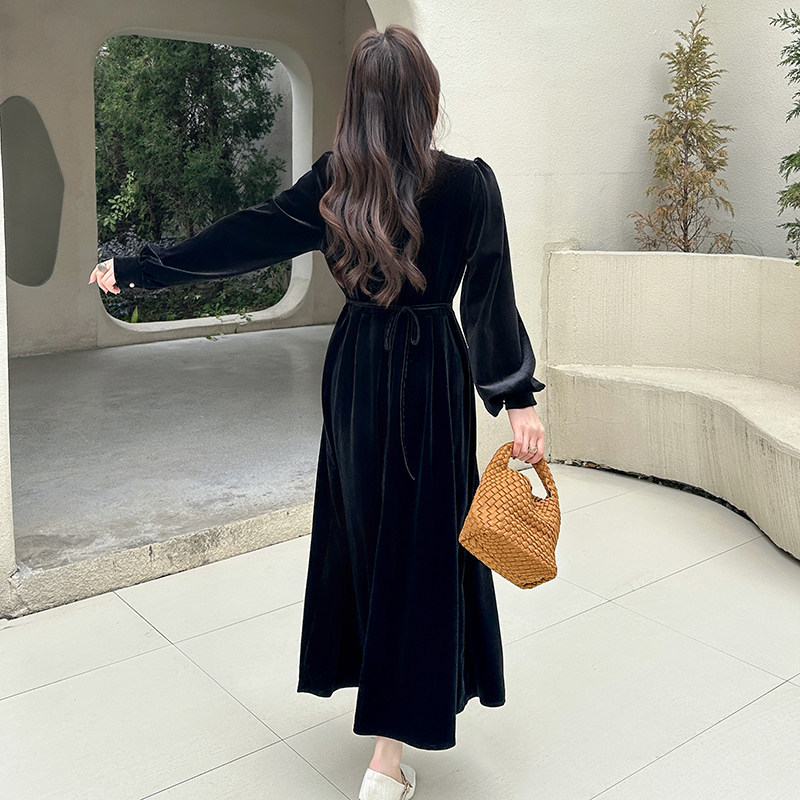 2025春装丝绒拼色连衣裙2C092-5133-P115-K178,女装连衣裙,2C092