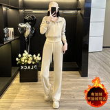 修身显瘦加绒连帽卫衣阔腿裤套装，女装套装/套裙，2C310
