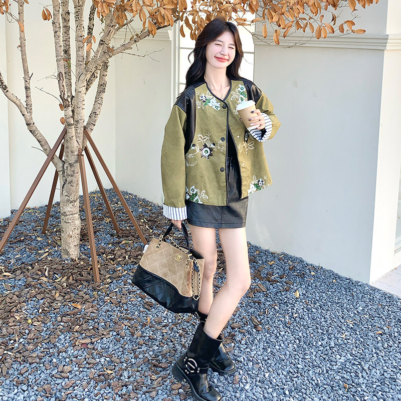 主推款!现货!复古重工刺绣拼接外套6868-P195-K288,女装派克服,2D034