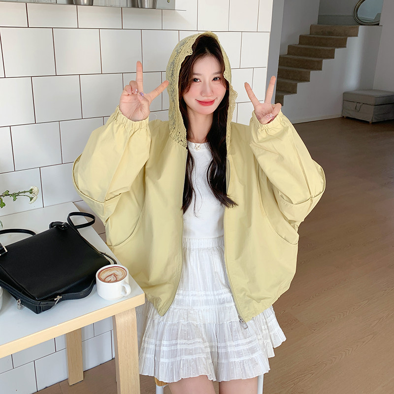 黄色蕾丝拼接短款外套女2025春季新款韩版小个子甜美减龄夹克上衣,女装短外套,2C126