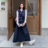 蓝色条纹披肩牛仔马甲半身裙套装三件套女2025早春秋韩里韩气穿搭，女装套装/套裙，2C307