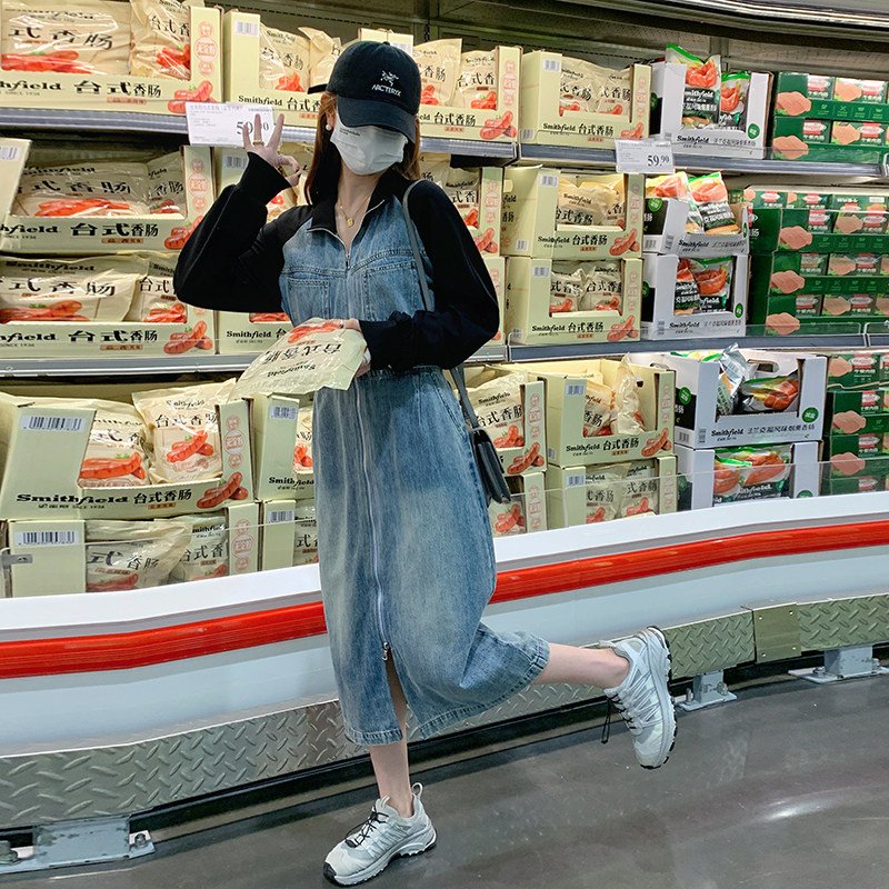 现货有买家秀2024时尚新款牛仔拼接连衣裙2C098-8922P140K198,女装连衣裙,2C098
