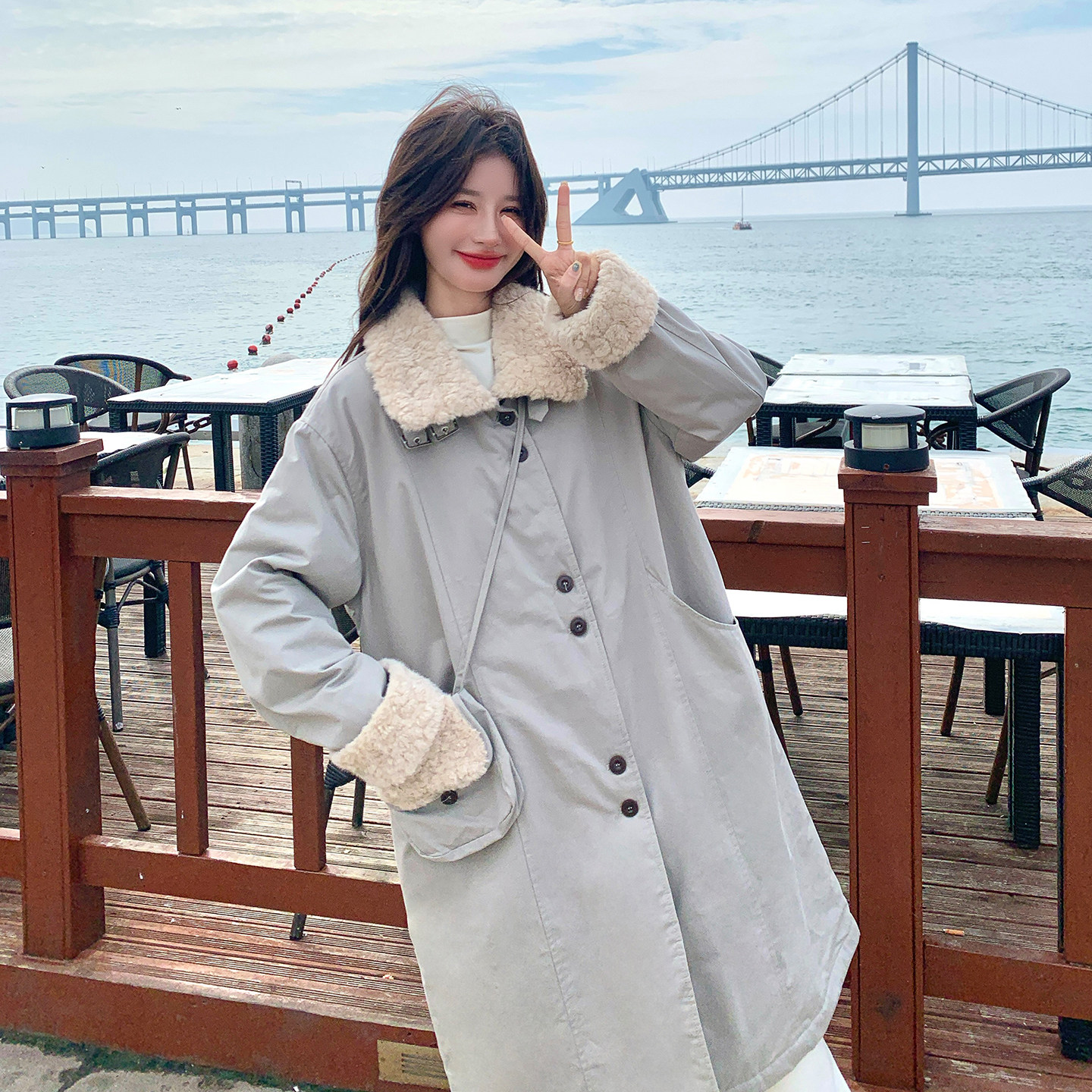 韩版羊羔毛工装棉衣派克服女2025冬季新款中长款棉服加厚外套棉袄,女装棉衣/棉服,2C306